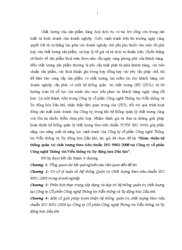 image for page Hoàn thiện hệ thống quản trị chất lượng theo tiêu chuẩn iso 9001:2008 tại công ty cổ phần công nghệ thông tin viễn thông và tự động hóa dầu khí