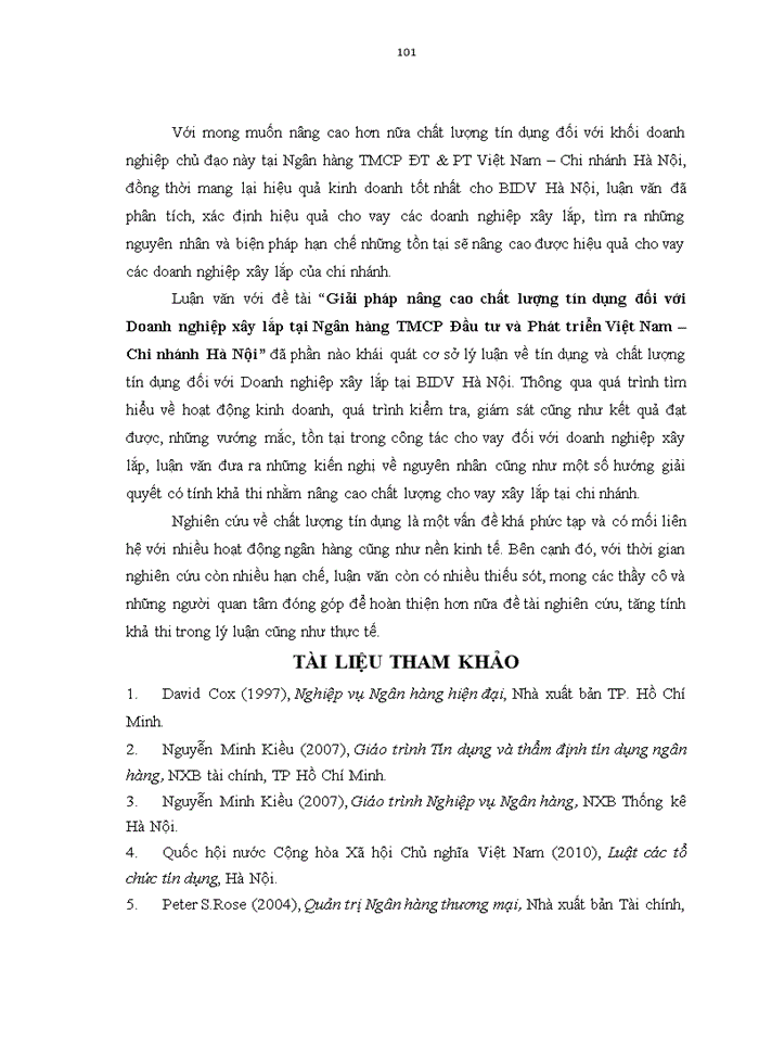 image for page Nâng cao chất lượng tín dụng đối với doanh nghiệp xây lắp tại ngân hàng tmcp đầu tư và phát triển việt nam – chi nhánh hà nội