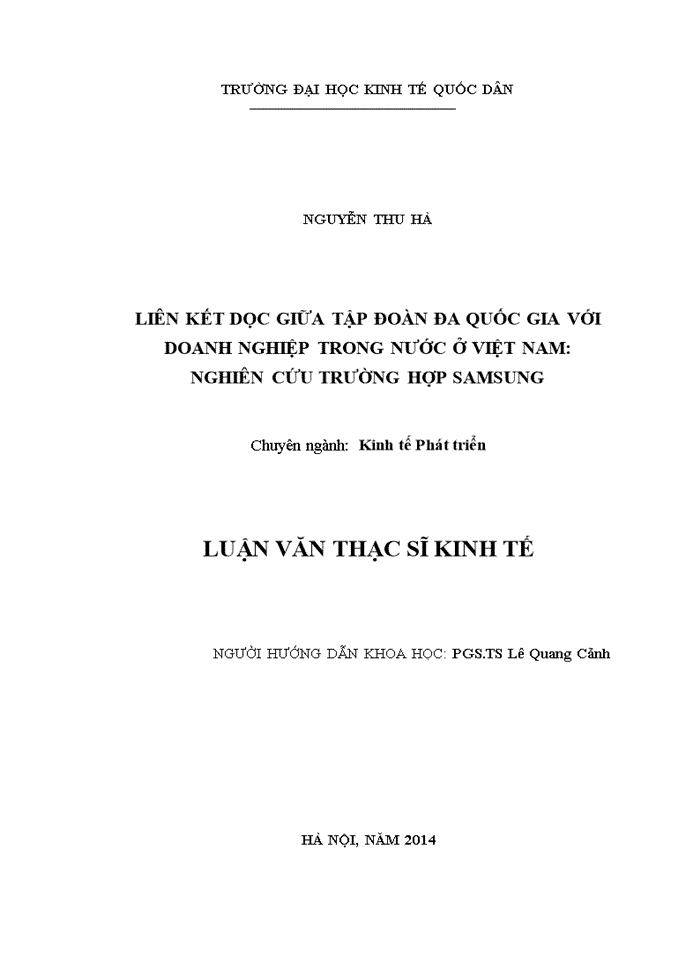 Liên kết dọc giữa tập đoàn đa quốc gia với doanh nghiệp trong nước ở việt nam: nghiên cứu trường hợp samsung