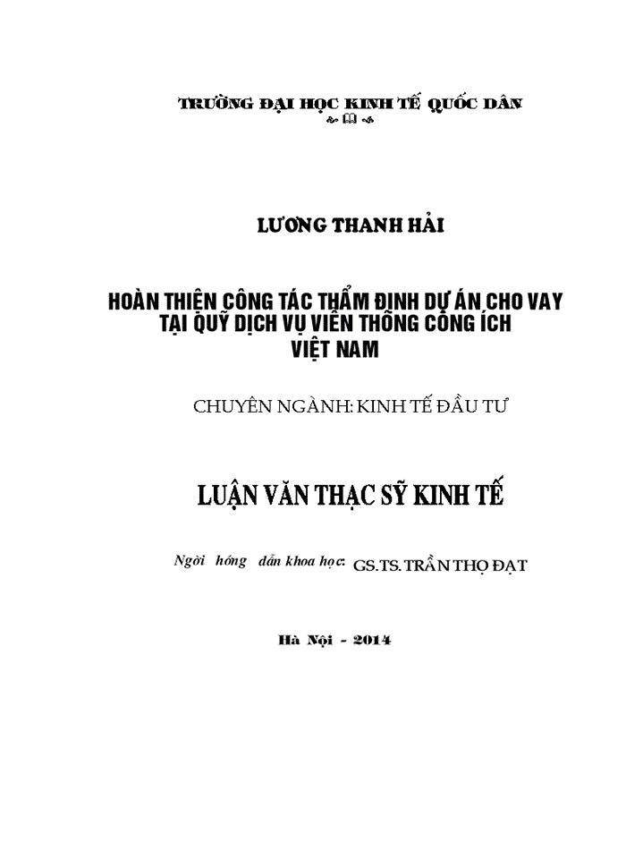 Hoàn thiện công tác thẩm định dự án cho vay tại quỹ dịch vụ viễn thông công ích Việt Nam