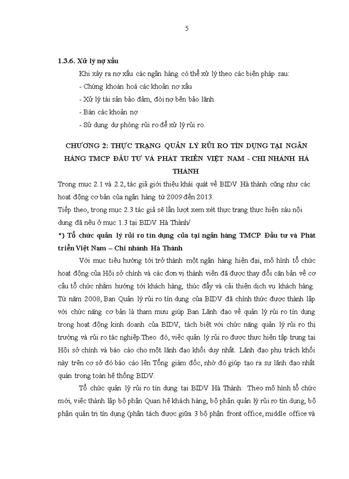 image for page Tăng cường quản lý rủi ro tín dụng tại ngân hàng thương mại cổ phần đầu tư và phát triển việt nam - chi nhánh hà thành