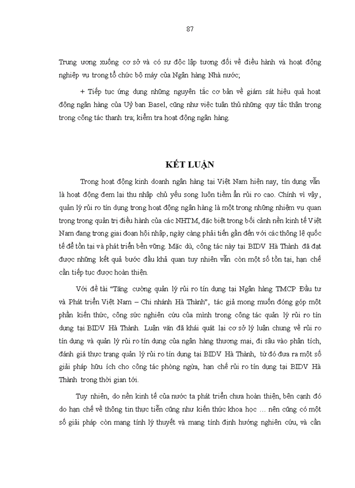 image for page Tăng cường quản lý rủi ro tín dụng tại ngân hàng thương mại cổ phần đầu tư và phát triển việt nam - chi nhánh hà thành