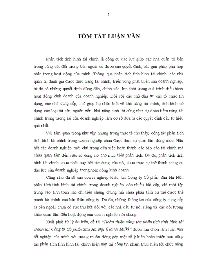 image for page Hoàn thiện công tác phân tích tình hình tài chính tại Công ty Cổ phần Sữa Hà Nội (Hanoi Milk)