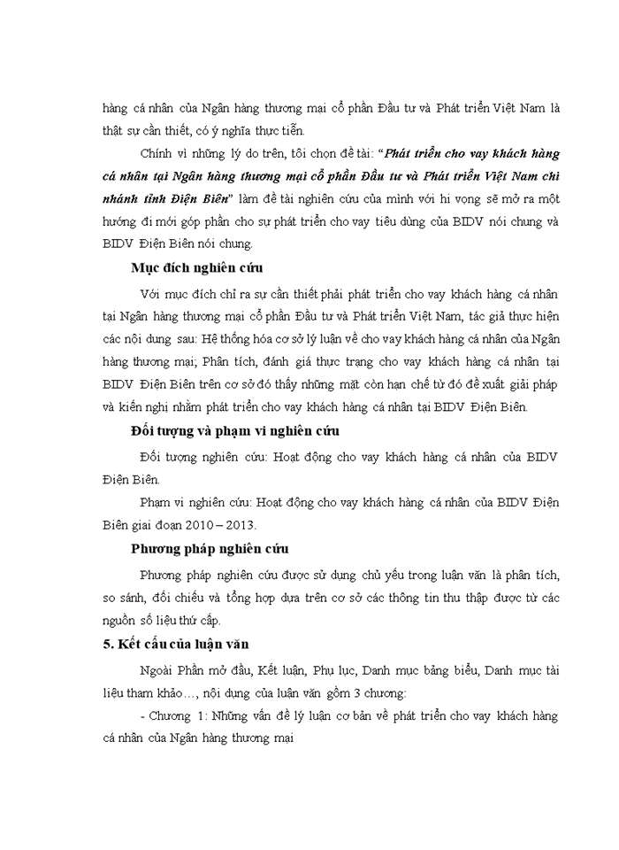 image for page Phát triển cho vay khách hàng cá nhân tại Ngân hàng thương mại cổ phần Đầu tư và Phát triển Việt Nam chi nhánh tỉnh Điện Biên