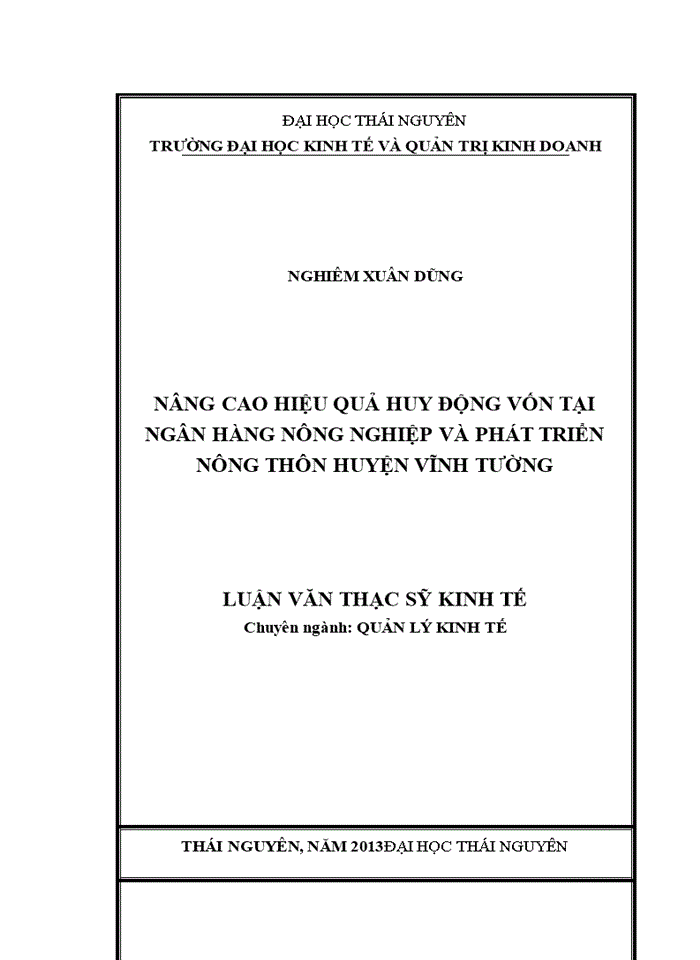 Nâng cao hiệu quả huy động vốn tại ngân hàng nông nghiệp và phát triển nông thôn huyện VĨNH TƯỜNG