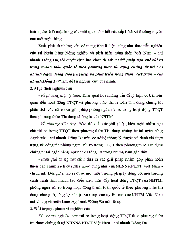 image for page Giải pháp hạn chế rủi ro trong thanh toán quốc tế theo phương thức tín dụng chứng từ tại Chi nhánh Ngân hàng Nông nghiệp và phát triển nông thôn Việt Nam – chi nhánh Đống Đa