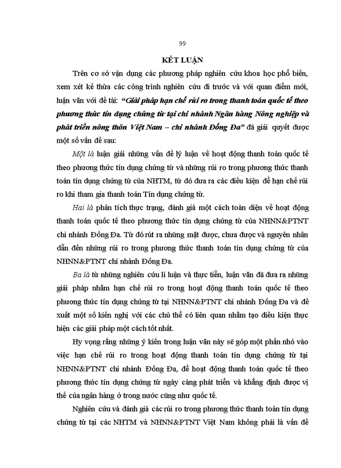 image for page Giải pháp hạn chế rủi ro trong thanh toán quốc tế theo phương thức tín dụng chứng từ tại Chi nhánh Ngân hàng Nông nghiệp và phát triển nông thôn Việt Nam – chi nhánh Đống Đa