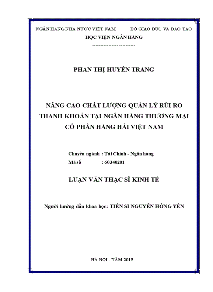 Nâng cao chất lượng quản lý rủi ro thanh khoản tại ngân hàng thương mại cổ phần hàng hải VIỆT NAM