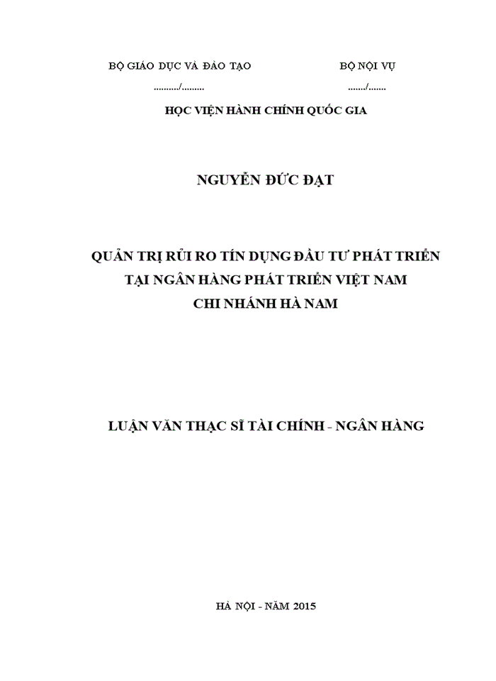 Quản trị rủi ro tín dụng đầu tư phát triển tại ngân hàng phát triển việt nam chi nhánh HÀ NAM