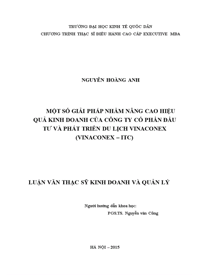 image for page Một số giải pháp nhằm nâng cao hiệu quả kinh doanh của công ty cổ phần đầu tư và phát triển du lịch VINACONEX (VINACONEX – ITC)
