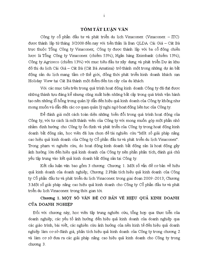 image for page Một số giải pháp nhằm nâng cao hiệu quả kinh doanh của công ty cổ phần đầu tư và phát triển du lịch VINACONEX (VINACONEX – ITC)