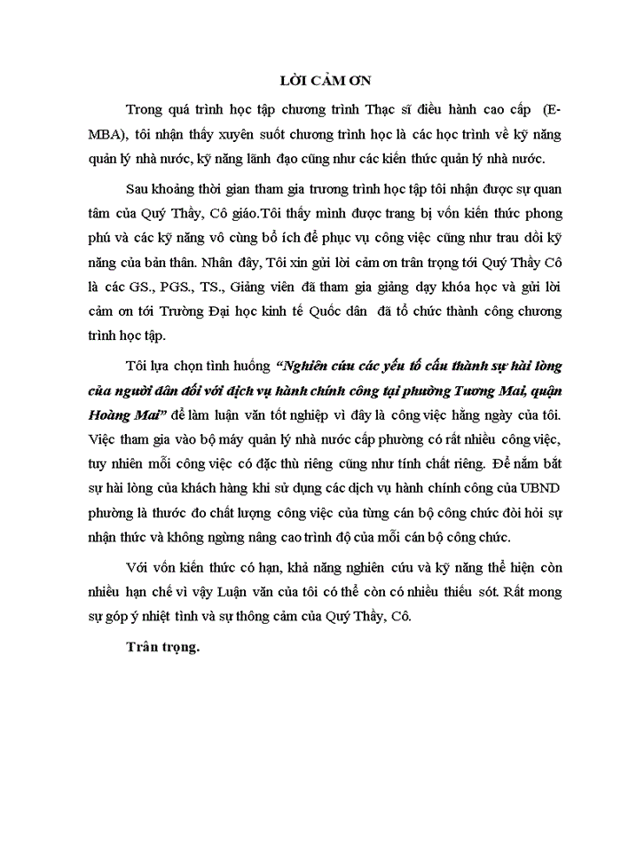 image for page Nghiên cứu các yếu tố cấu thành sự hài lòng của người dân đối với dịch vụ hành chính công tại phường tương mai, quận hoàng mai