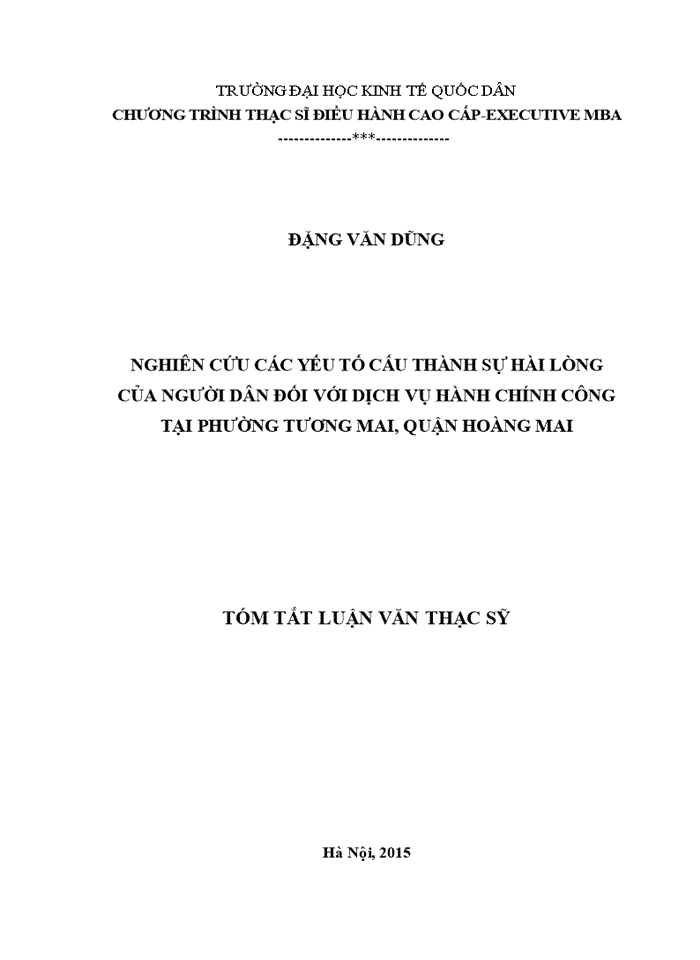 image for page Nghiên cứu các yếu tố cấu thành sự hài lòng của người dân đối với dịch vụ hành chính công tại phường tương mai, quận hoàng mai