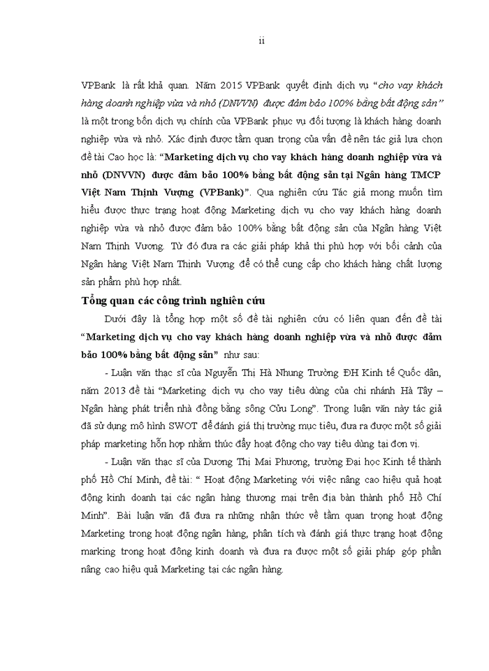 image for page Marketing dịch vụ cho vay khách hàng doanh nghiệp vừa và nhỏ (dnvvn) được đảm bảo 100% bằng bất động sản tại ngân hàng TMCP VIỆT NAM THỊNH VƯỢNG (VPBANK)
