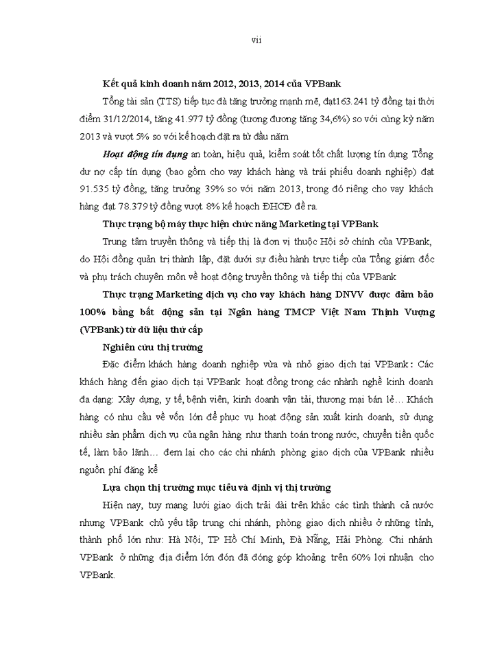 image for page Marketing dịch vụ cho vay khách hàng doanh nghiệp vừa và nhỏ (dnvvn) được đảm bảo 100% bằng bất động sản tại ngân hàng TMCP VIỆT NAM THỊNH VƯỢNG (VPBANK)