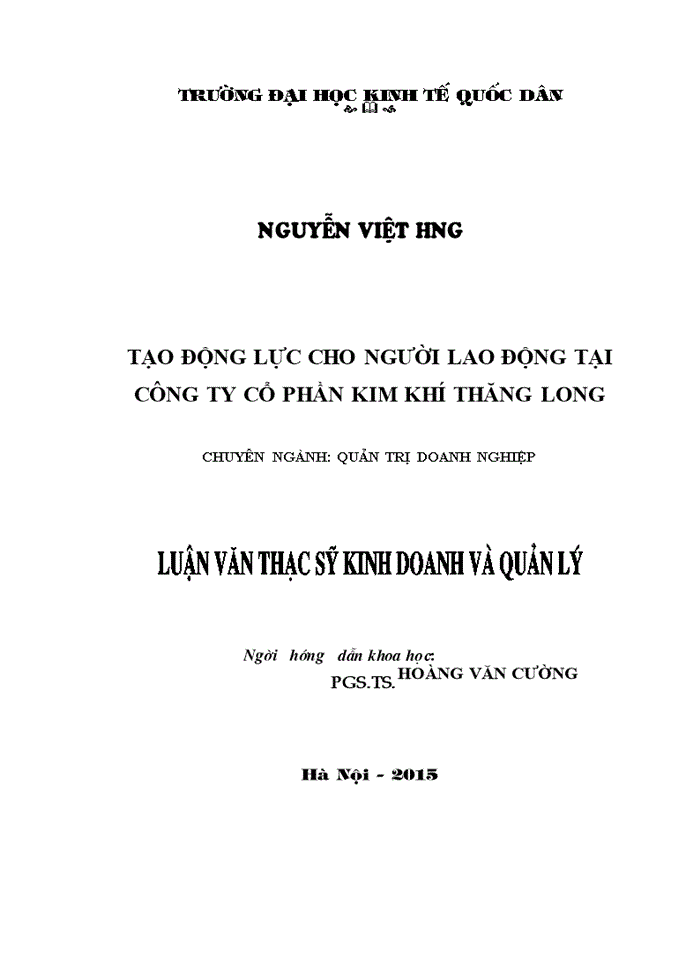 Tạo động lực cho người lao động tại công ty cổ phần kim khí thăng long