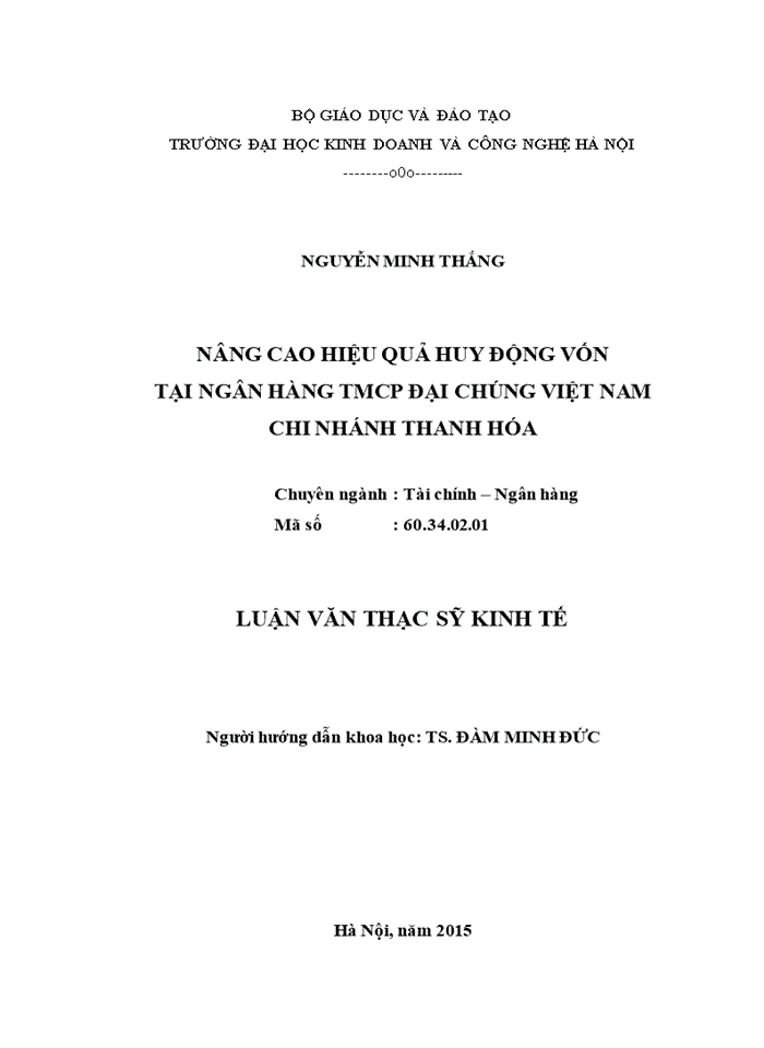 Nâng cao hiệu quả huy ðộng vốn tại ngân hàng TMCP ðại chúng việt nam chi nhánh thanh hóa