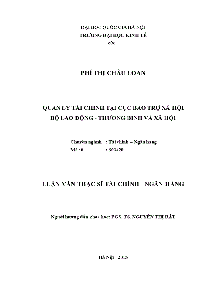 Quản lý tài chính tại cục bảo trợ xã hội bộ lao động - thương binh và xã hội