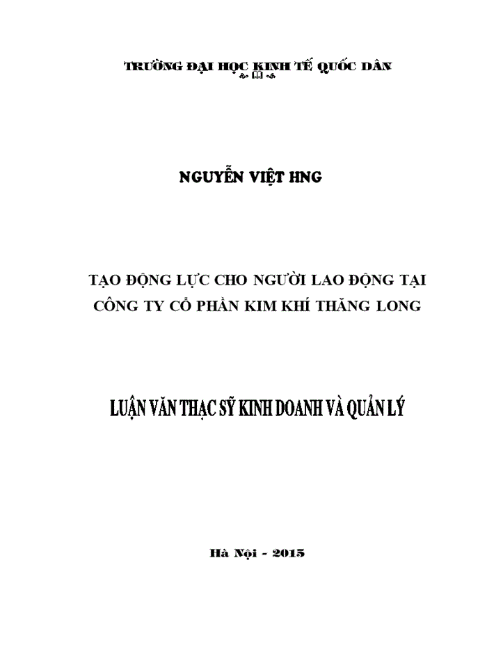 Tạo động lực cho người lao động tại công ty cổ phần kim khí THĂNG LONG