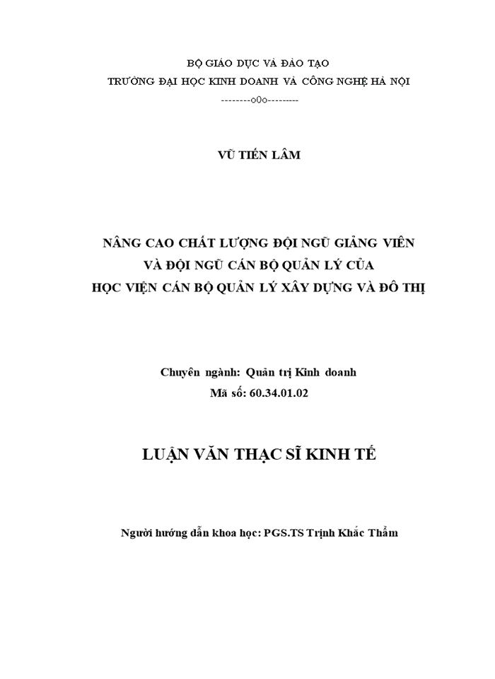 Nâng cao chất lượng đội ngũ giảng viên và đội ngũ cán bộ quản lý của học viện cán bộ quản lý xây dựng và đô thị