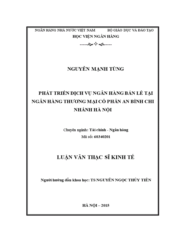 Phát triển dịch vụ ngân hàng bán lẻ tại ngân hàng thương mại cổ phần an bình - chi nhánh hà nội