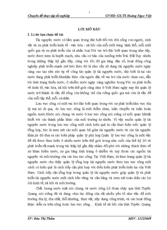 image for page Tiếp cận và đánh giá thực trạng quản lý tổng hợp tài nguyên nước lưu vực sông Lô đoạn qua địa phận tỉnh Tuyên Quang