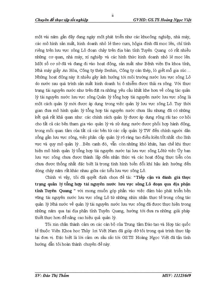 image for page Tiếp cận và đánh giá thực trạng quản lý tổng hợp tài nguyên nước lưu vực sông Lô đoạn qua địa phận tỉnh Tuyên Quang