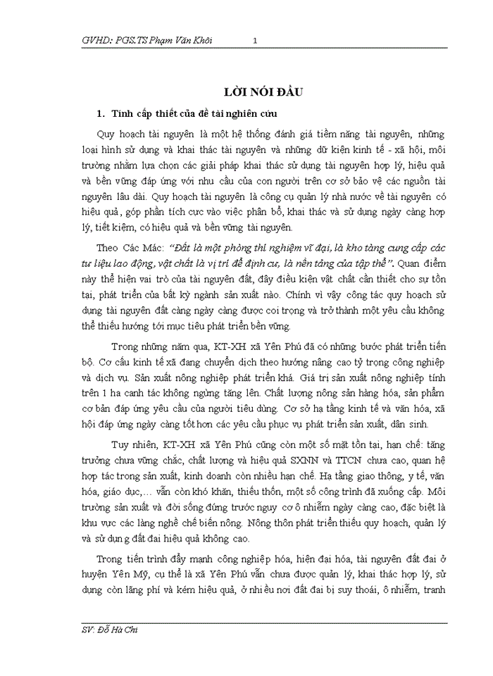 image for page Đánh giá quy hoạch sử dụng tài nguyên đất xã Yên Phú - huyện Yên Mỹ  - tỉnh Hưng Yên giai đoạn 2011 - 2020