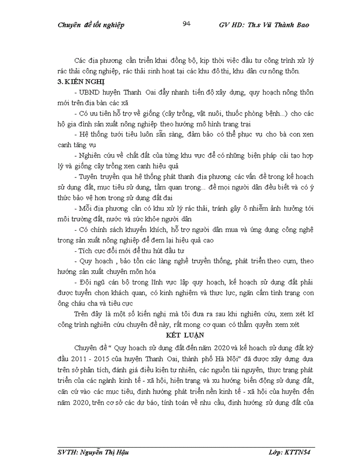 image for page Thực trạng công tác quy hoạch sử dụng đất đến năm 2020 và kế hoạch sử dụng đất 5 năm kỳ đầu (2011 - 2015) huyện Thanh Oai, Thành phố Hà Nội