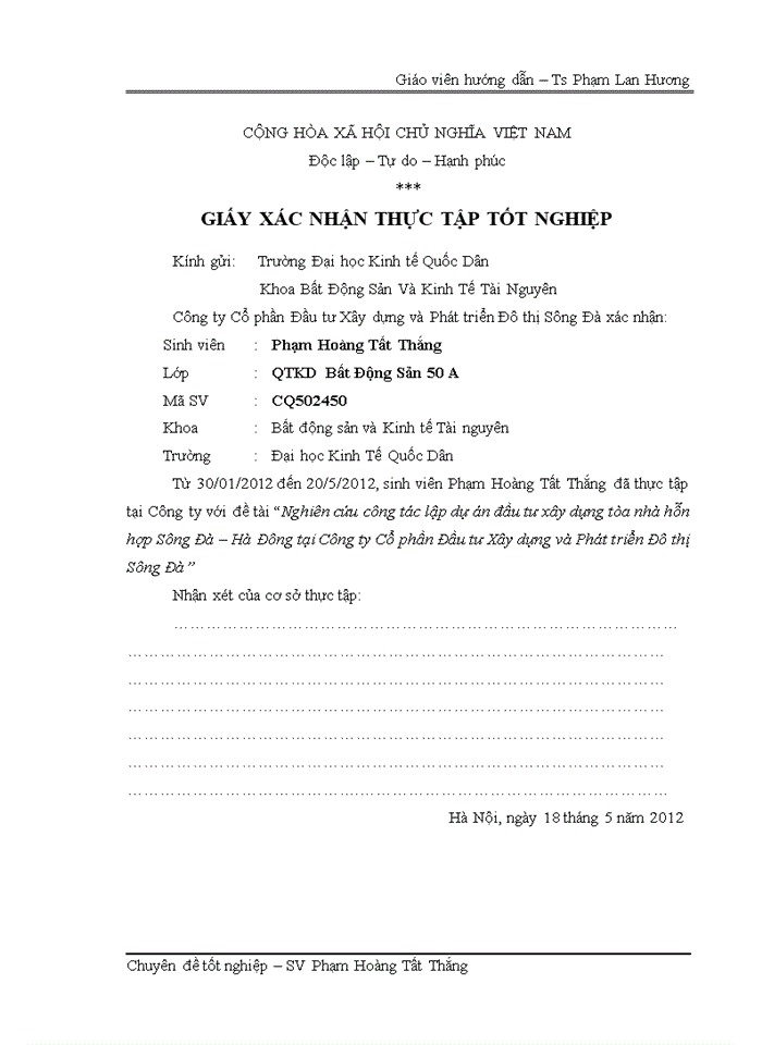 image for page Nghiên cứu công tác lập dự án đầu tư xây dựng      tòa nhà hỗn hợp Sông Đà – Hà Đông tại Công ty Cổ phần Đầu tư Xây dựng và Phát triển Đô thị Sông Đà