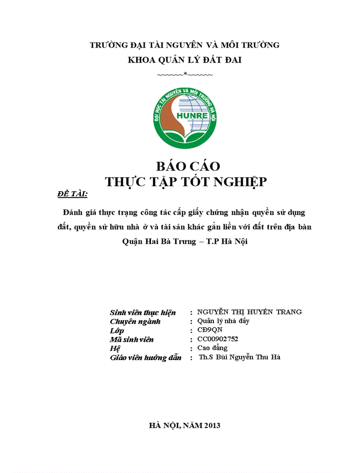 image for page Đánh giá thực trạng công tác cấp giấy chứng nhận quyền sử dụng đất, quyền sử hữu nhà ở và tài sản khác gắn liền với đất trên địa bàn quận hai bà trưng – t.p hà nội