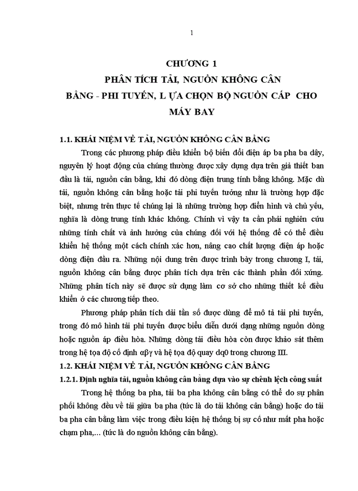 image for page Phân tích tải, nguồn không cân bằng - phi tuyến, l ựa chọn bộ nguồn cấp  cho máy bay
