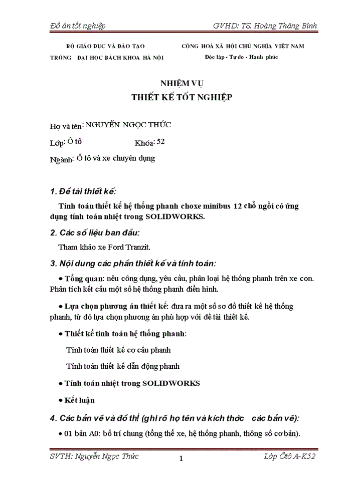 image for page Tính toán thiết kế hệ thống phanh choxe minibus 12 chỗ ngồi có ứng dụng tính toán nhiệt trong SOLIDWORKS
