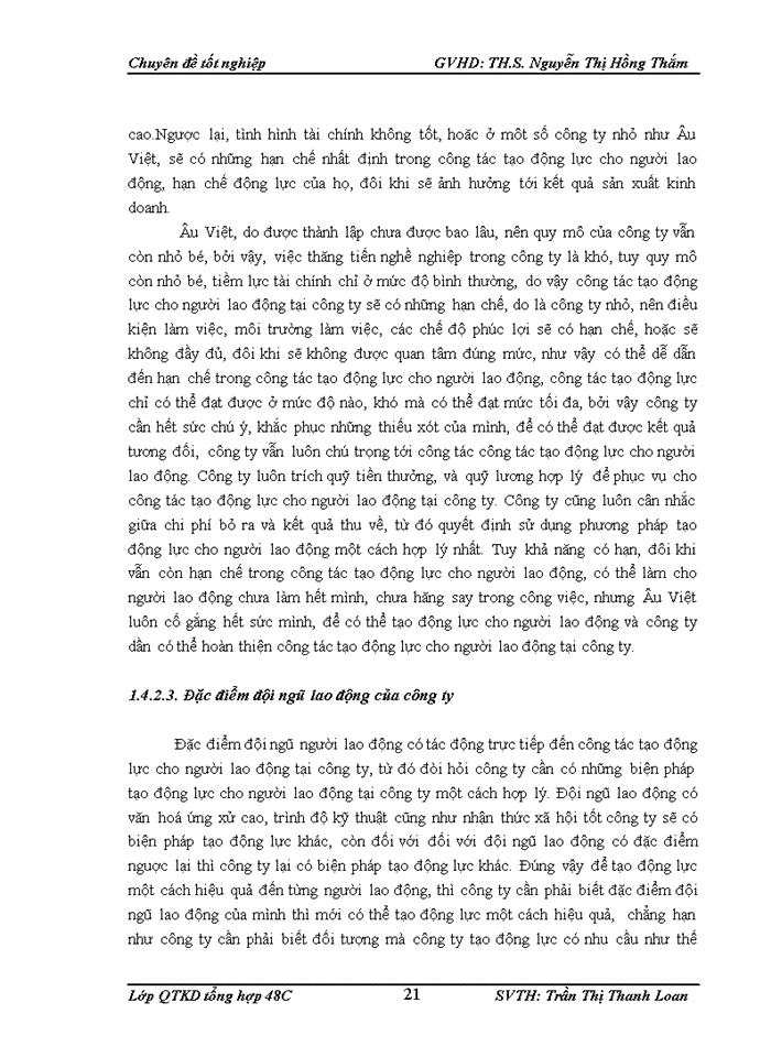 image for page Hoàn thiện công tác tạo động lực cho người lao động tại công ty cổ phần Âu Việt