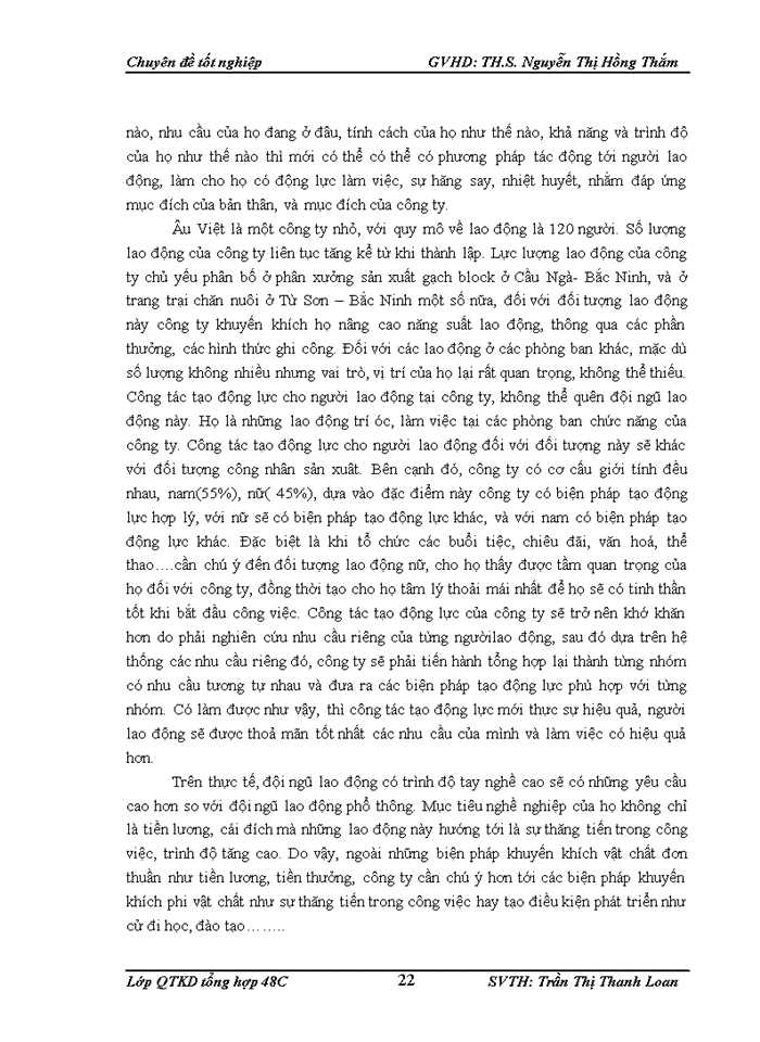 image for page Hoàn thiện công tác tạo động lực cho người lao động tại công ty cổ phần Âu Việt