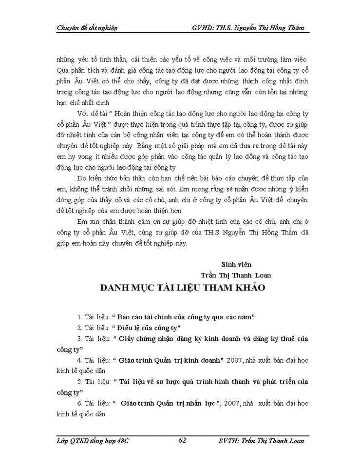 image for page Hoàn thiện công tác tạo động lực cho người lao động tại công ty cổ phần Âu Việt