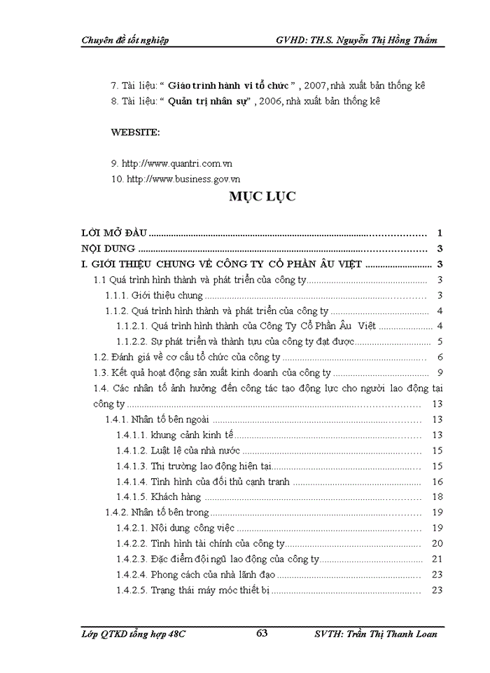 image for page Hoàn thiện công tác tạo động lực cho người lao động tại công ty cổ phần Âu Việt