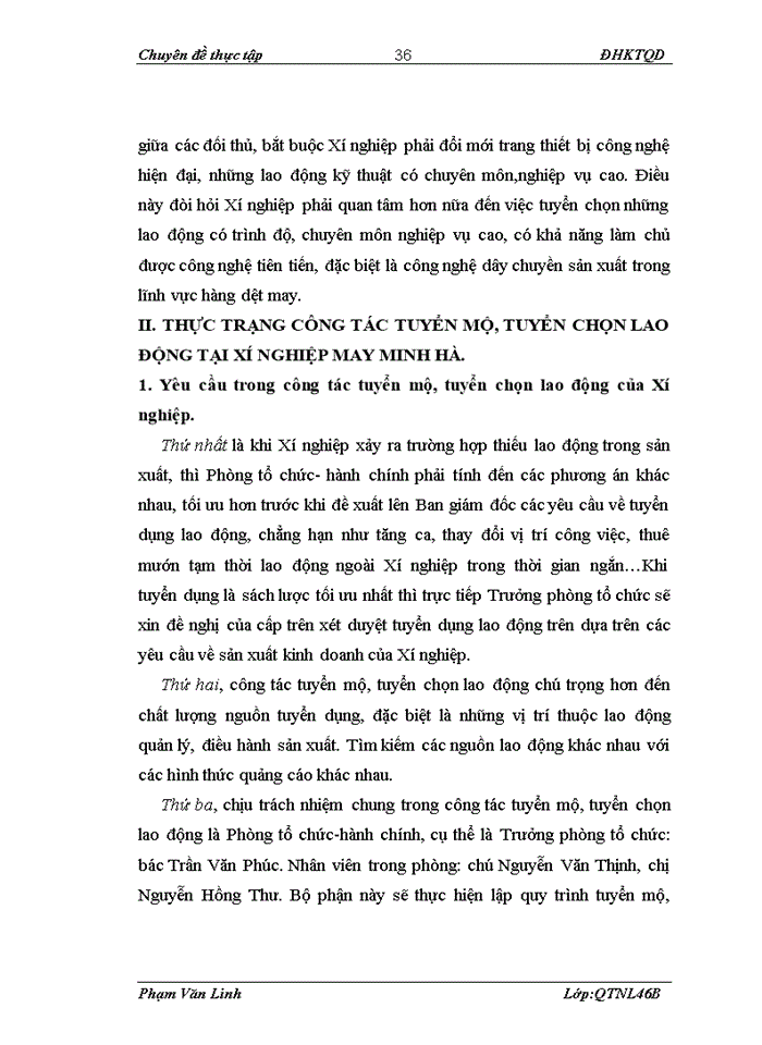 image for page Hoàn thiện công tác tuyển mộ, tuyển chọn lao động tại Xí nghiệp may Minh Hà