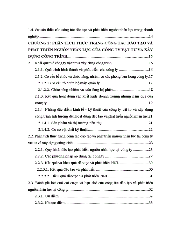 Phân tích thực trạng công tác đào tạo và phát triển nguồn nhân lực của công ty vật tư và xây dựng công trình