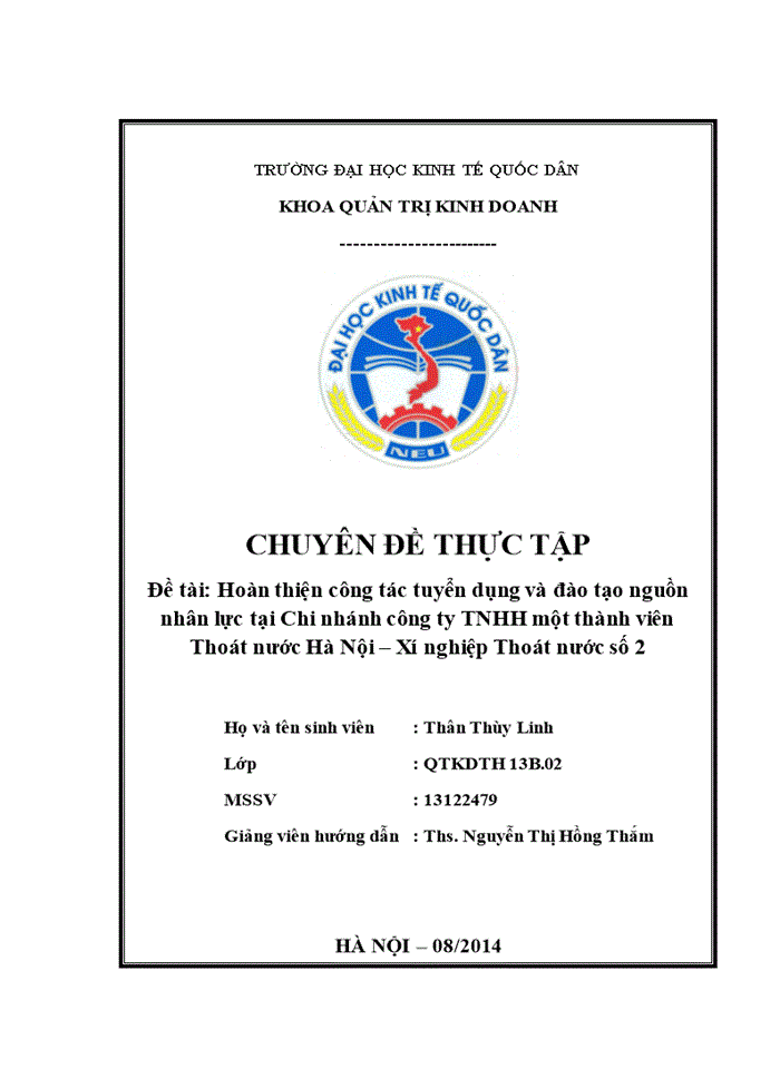 image for page Hoàn thiện công tác tuyển dụng và đào tạo nguồn nhân lực tại Chi nhánh công ty TNHH một thành viên Thoát nước Hà Nội – Xí nghiệp Thoát nước số 2