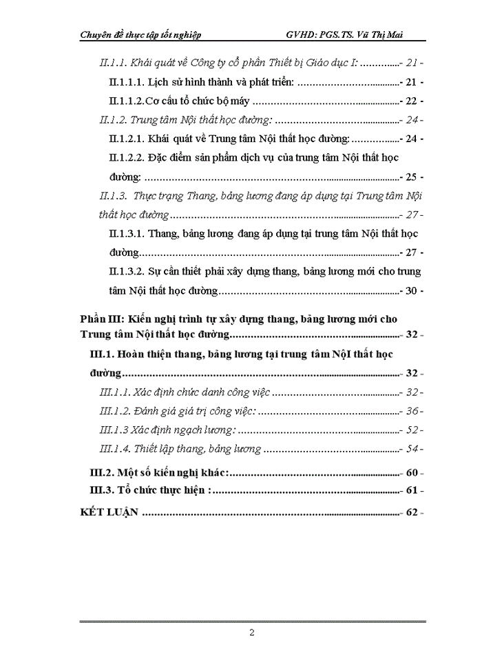 Hoàn thiện thang, bảng lương cho Trung tâm Nội Thất Học Đường trực thuộc Công ty cổ phần Thiết bị Giáo dục I