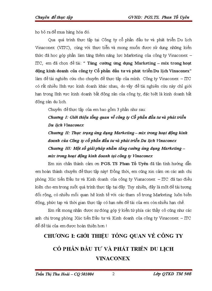 image for page Tăng cường ứng dụng Marketing – mix trong hoạt động kinh doanh của công ty Cổ phần đầu tư và phát triển Du lịch Vinaconex