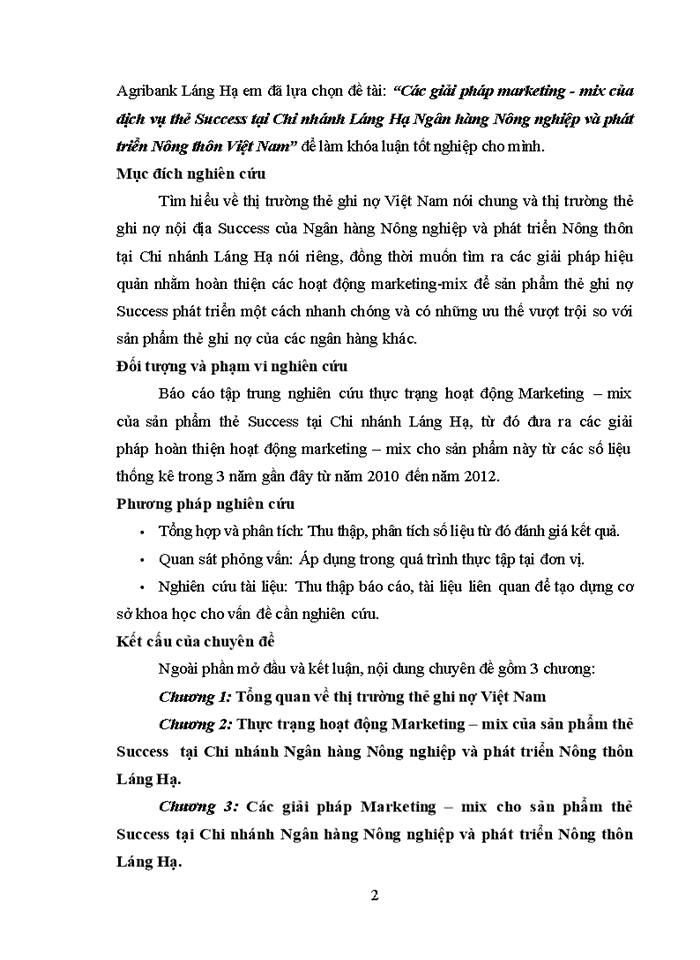 image for page Các giải pháp marketing - mix của dịch vụ thẻ Success tại Chi nhánh Láng Hạ Ngân hàng Nông nghiệp và phát triển Nông thôn Việt Nam