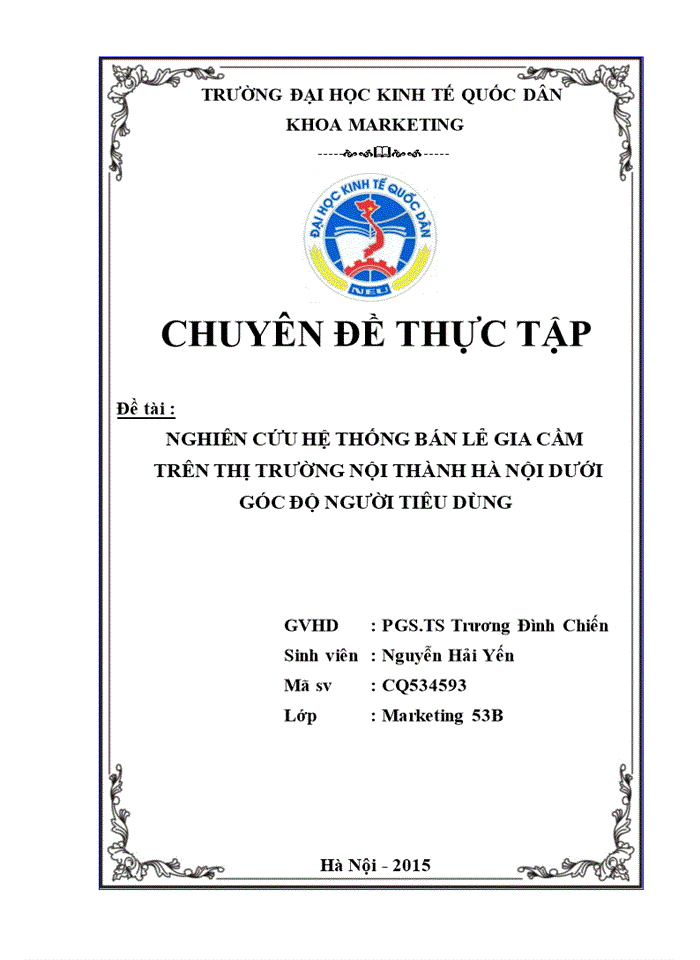 Nghiên cứu hệ thống bán lẻ gia cầm trên thị trường nội thành hà nội dưới góc độ người tiêu dùng