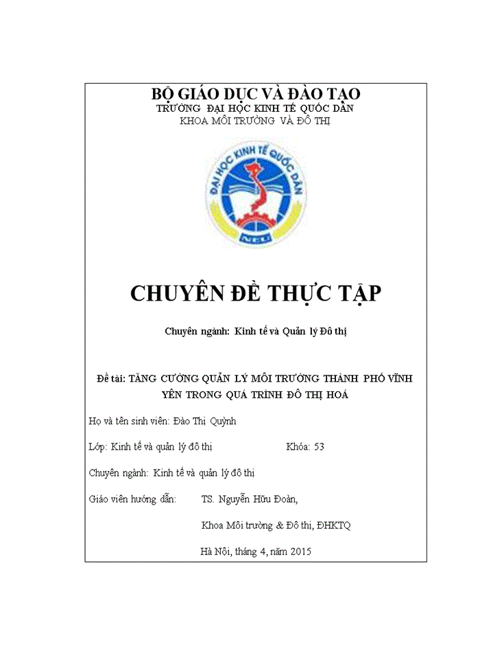 image for page Tăng cường quản lý môi trường thành phố vĩnh yên trong quá trình đô thị hoá