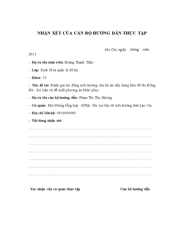 image for page Đánh giá tác động môi trường của dự án xây dựng khu đô thị đông hà - soi lần và đề xuất phương án khắc phục