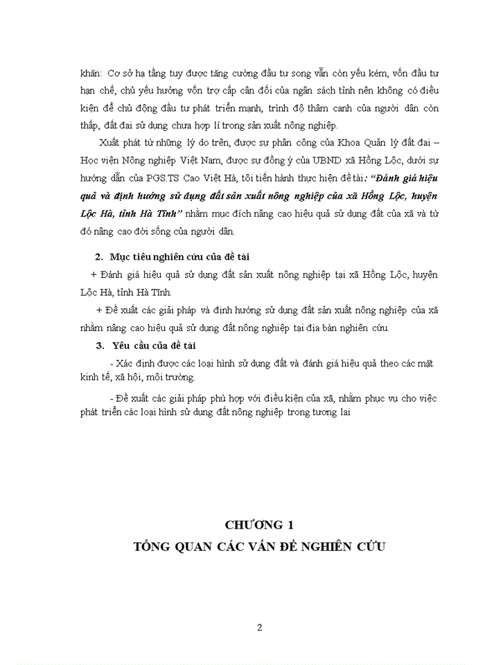 image for page Đánh giá hiệu quả và định hướng sử dụng đất sản xuất nông nghiệp của xã Hồng Lộc, huyện Lộc Hà, tỉnh Hà Tĩnh