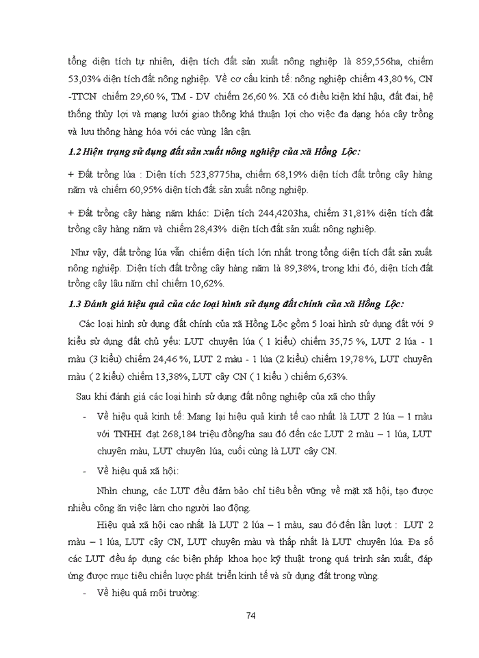 image for page Đánh giá hiệu quả và định hướng sử dụng đất sản xuất nông nghiệp của xã Hồng Lộc, huyện Lộc Hà, tỉnh Hà Tĩnh