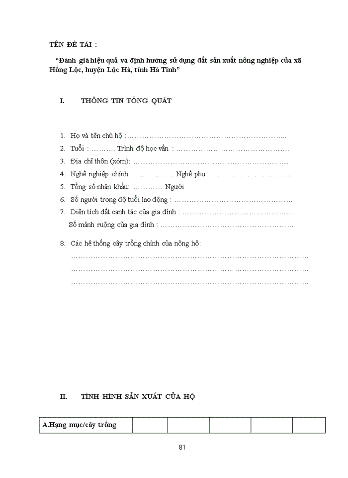 image for page Đánh giá hiệu quả và định hướng sử dụng đất sản xuất nông nghiệp của xã Hồng Lộc, huyện Lộc Hà, tỉnh Hà Tĩnh