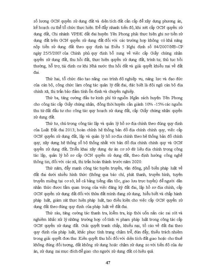 image for page Công tác cấp Giấy chứng nhận quyền sử dụng đất, quyền sở hữu nhà ở và tài sản gắn liền với đất tại Huyện Yên Phong, tỉnh Bắc Ninh giai đoạn 2013-2015